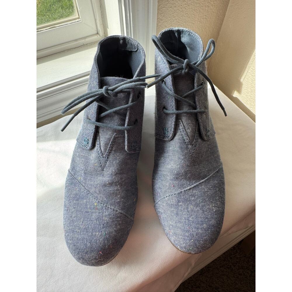 TOMS Girls Blue Denim Multi Speckle Chambray Desert Wedge Booties Sz Youth 6